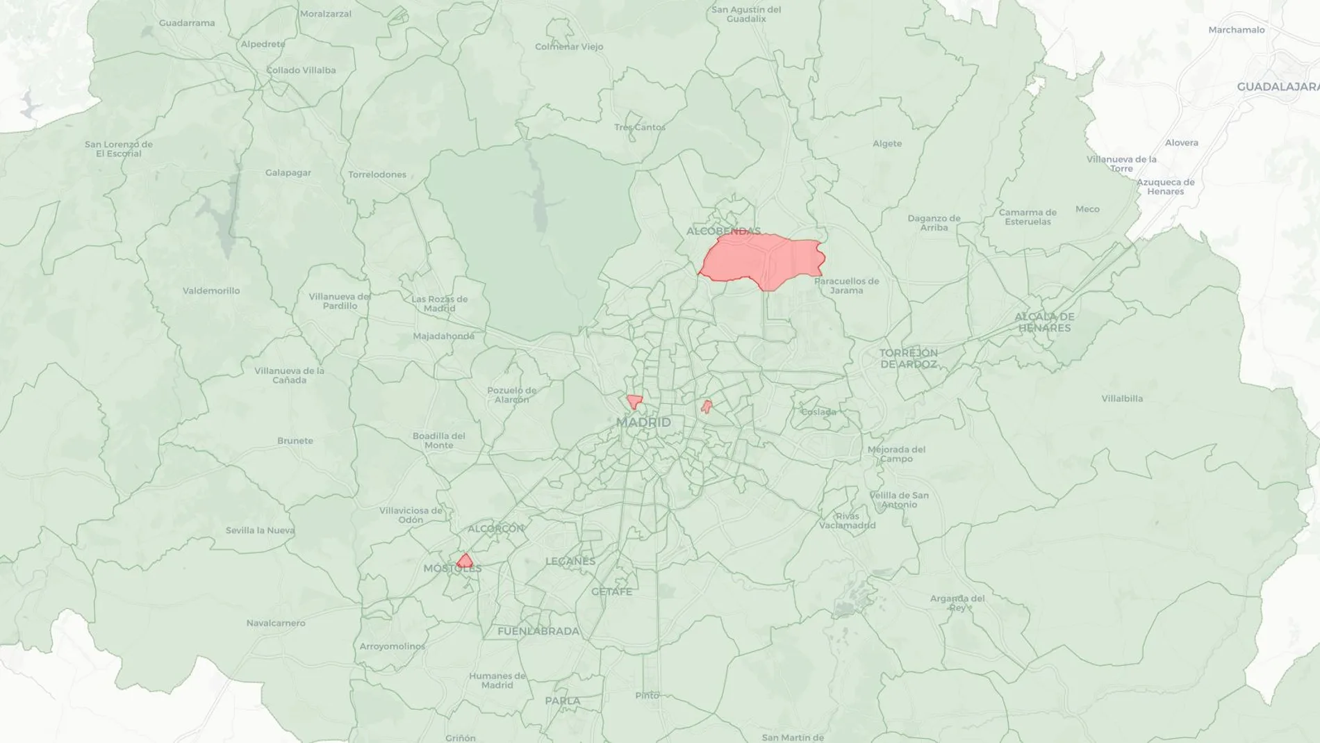 Mapa de las zonas con restricciones específicas dentro de la Comunidad de Madrid