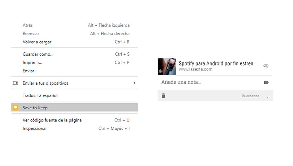 Guardando una de nuestras noticias en un Keep