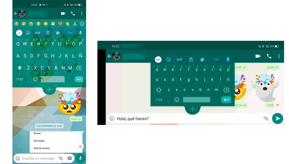 El teclado en distintas posiciones
