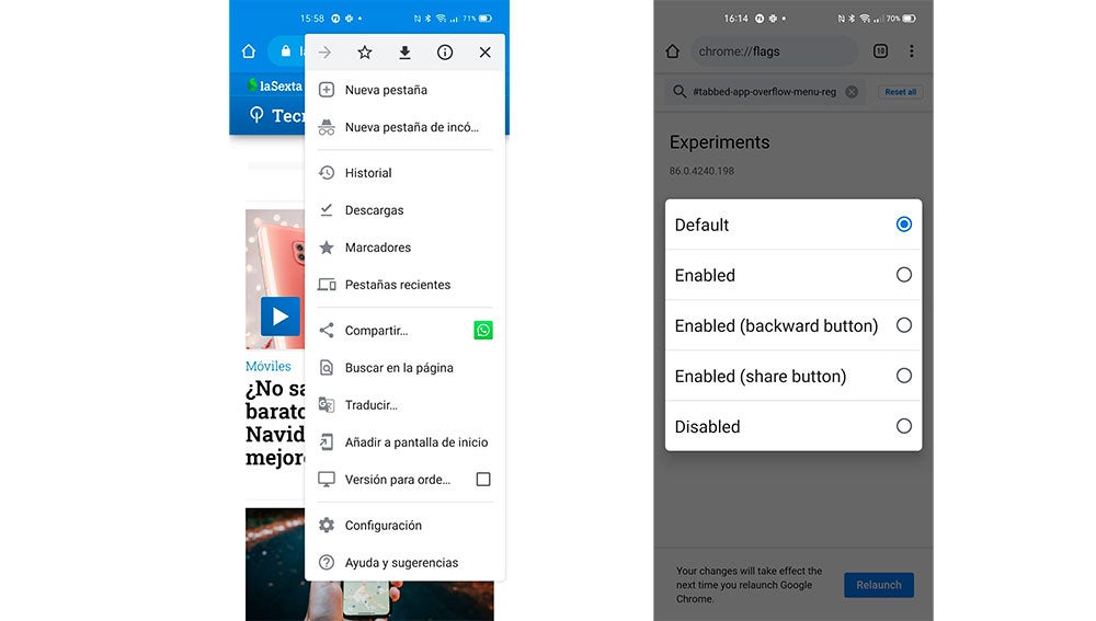 El nuevo menú de Google Chrome