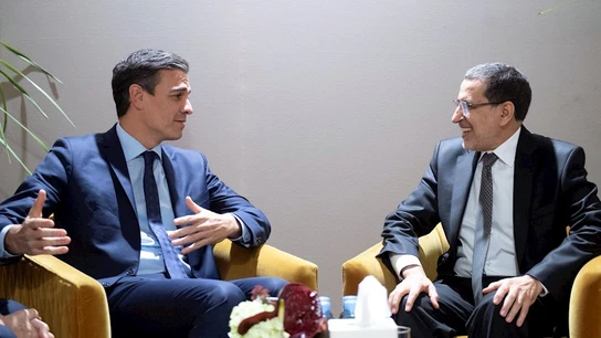 Pedro Sánchez, y el primer ministro de Marruecos, Saadeddine Othmani, durante una reunión Pedro Sánchez, y el primer ministro de Marruecos, Saadeddine Othmani, durante una reunión