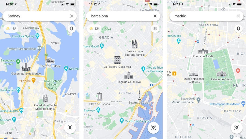 Nuevos iconos de Google Maps para identificar puntos de interés.