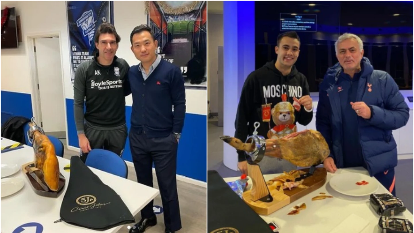 Aitor Karanka y José Mourinho con sus respectivos jamones Aitor Karanka y José Mourinho con sus respectivos jamones