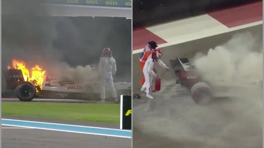 Raikkonen apaga un incendio en su coche Raikkonen apaga un incendio en su coche