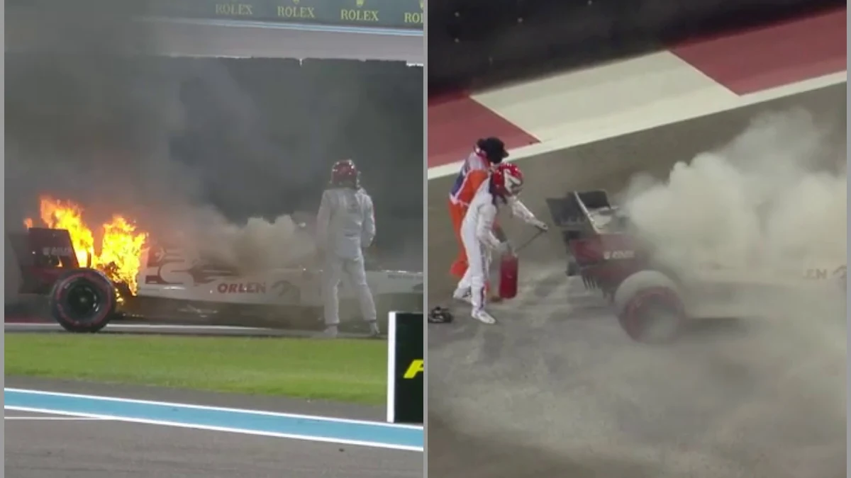 Raikkonen apaga un incendio en su coche