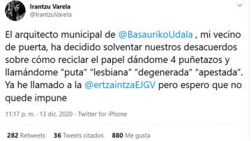 El tuit de Irantzu Varela