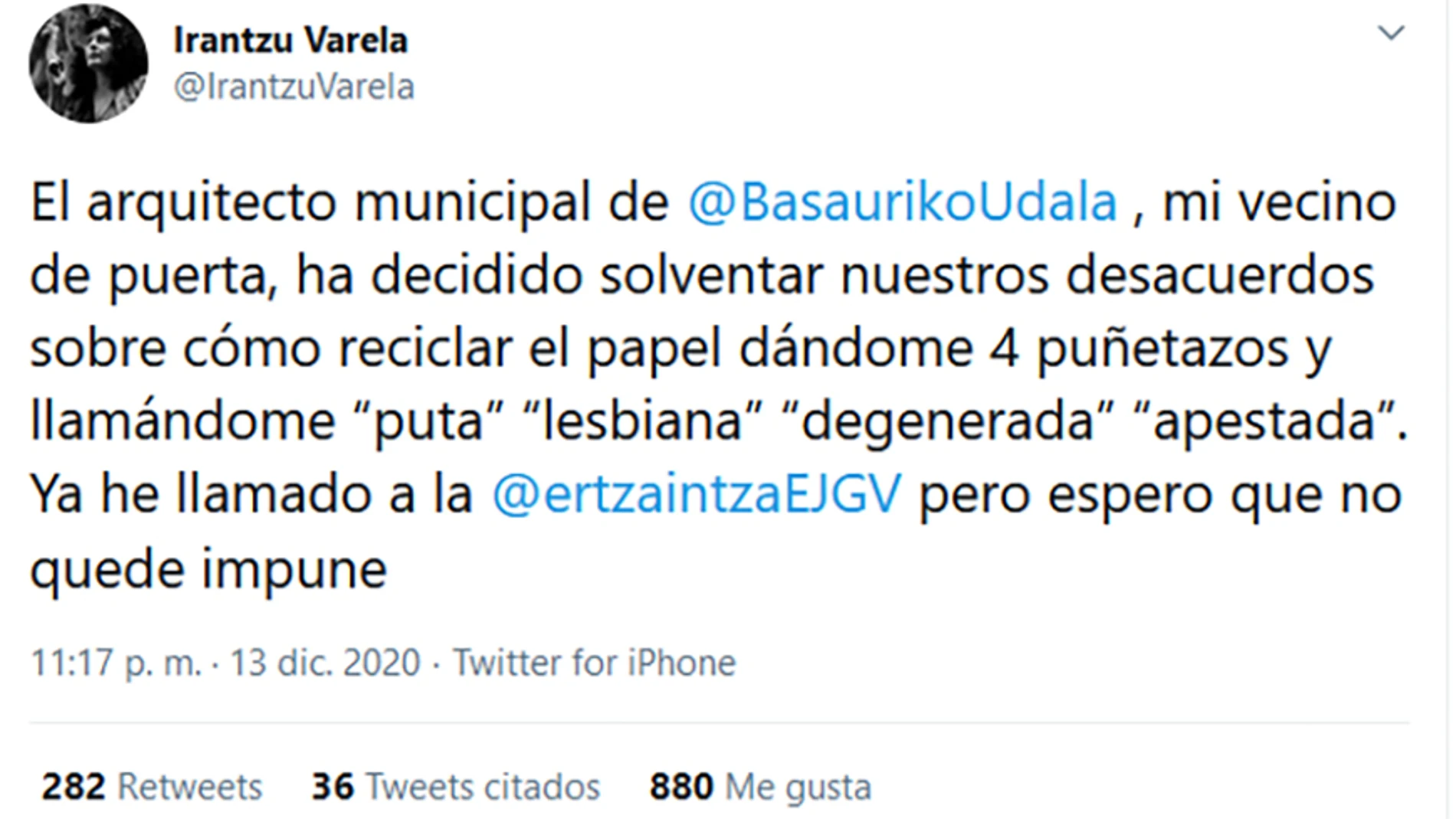 El tuit de Irantzu Varela