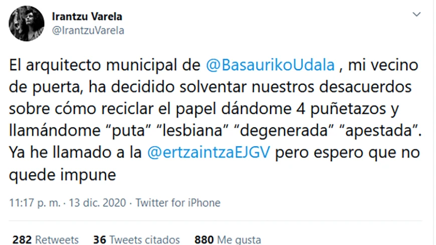 El tuit de Irantzu Varela