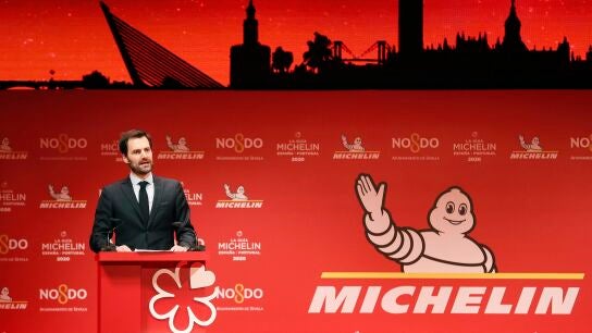 El director internacional de la Guia Michel&iacute;n, Gwendal Poullennec, durante la presentaci&oacute;n de la Gu&iacute;a Michelin Espa&ntilde;a y Portugal 2020. 