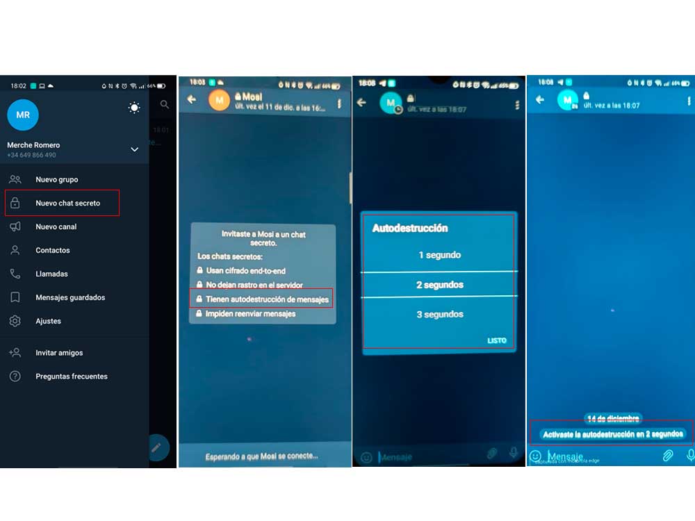 Configurando el tiempo para la autodestrucción de los mensajes