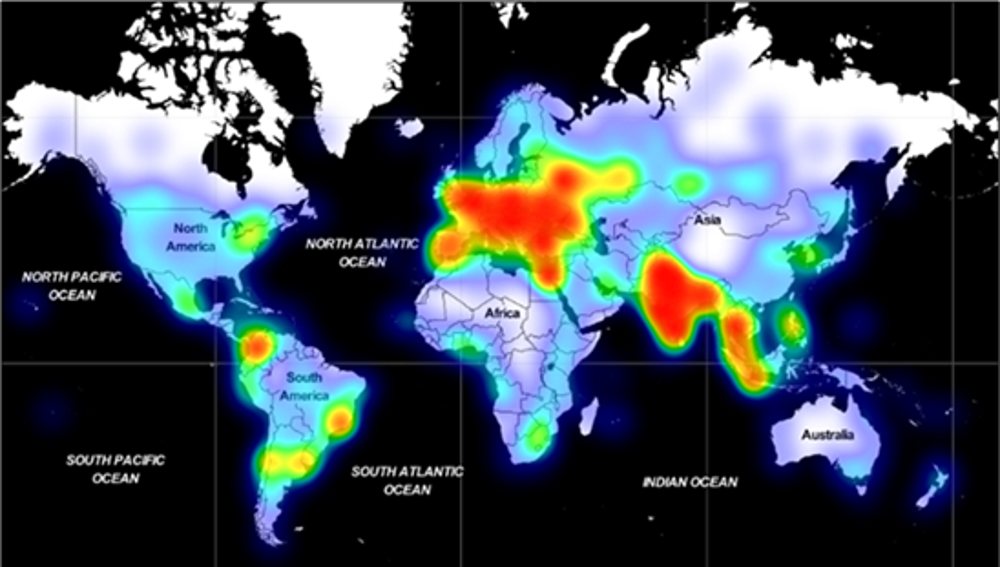 Mapa mundial del impacto de Adrozek.