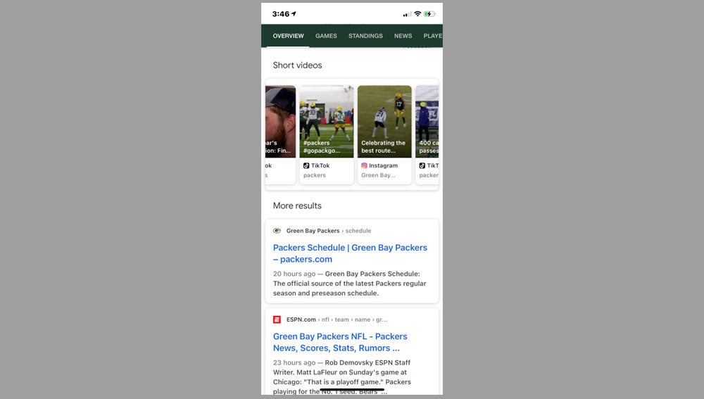 Nuevo carrusel de búsqueda con vídeos cortos en Google.