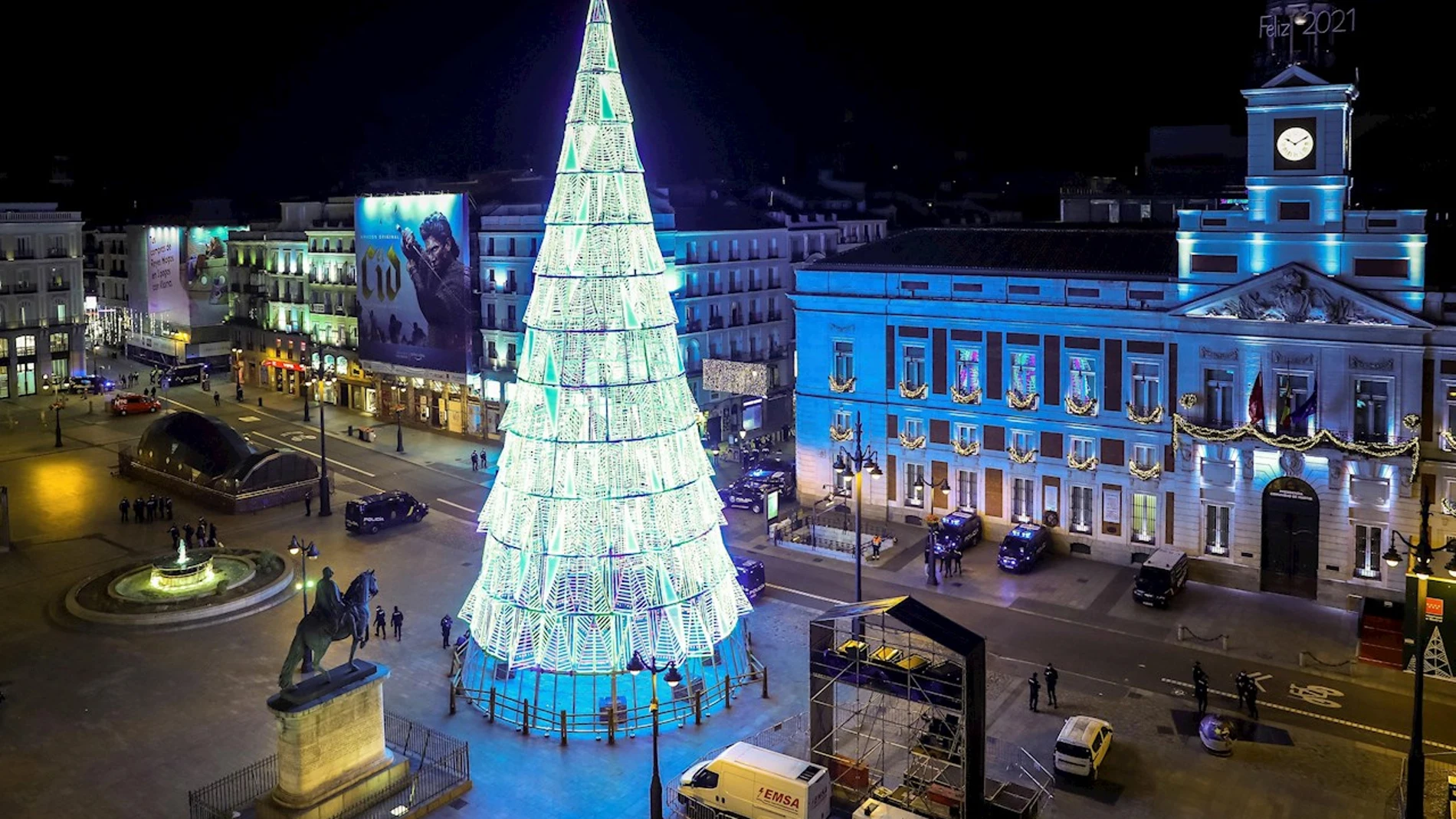 Puerta del Sol de Madrid cerrada ante la prohibición de la tradicional  en la víspera de las campanadas de Fin de Año