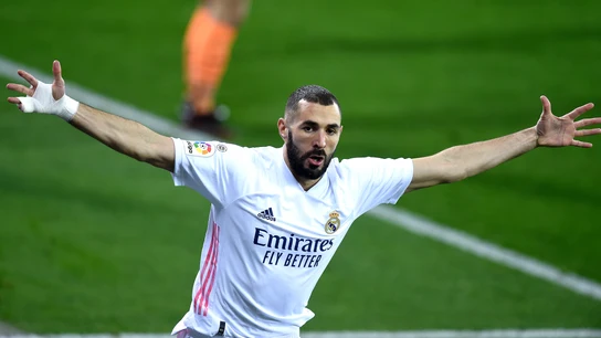 Karim Benzema celebra uno de sus goles con el Real Madrid. Karim Benzema celebra uno de sus goles con el Real Madrid.