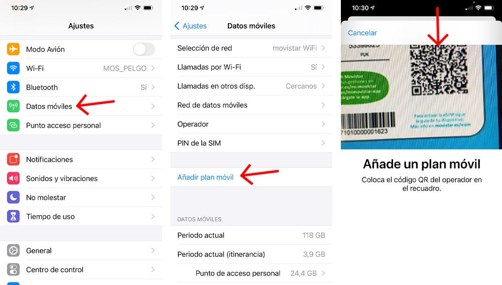 Cómo añadir un nuevo plan móvil en un iPhone.