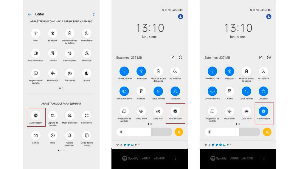 Activando Auto Shazam desde la barra de accesos directos