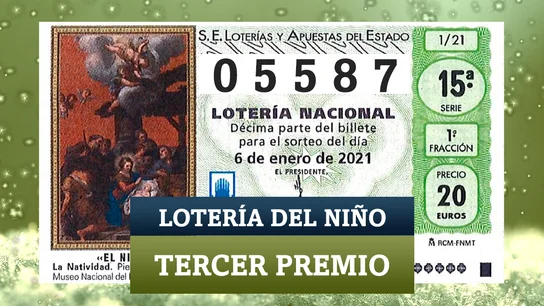 05587, el tercer premio de la Lotería del Niño 2021 05587, el tercer premio de la Lotería del Niño 2021