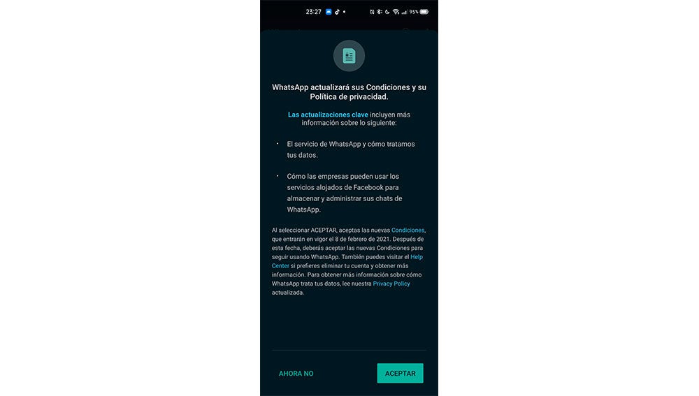 Las nuevas condiciones de WahtsApp