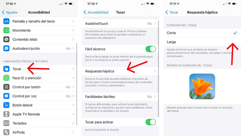 Controla la respuesta háptica de la pantalla del iPhone.