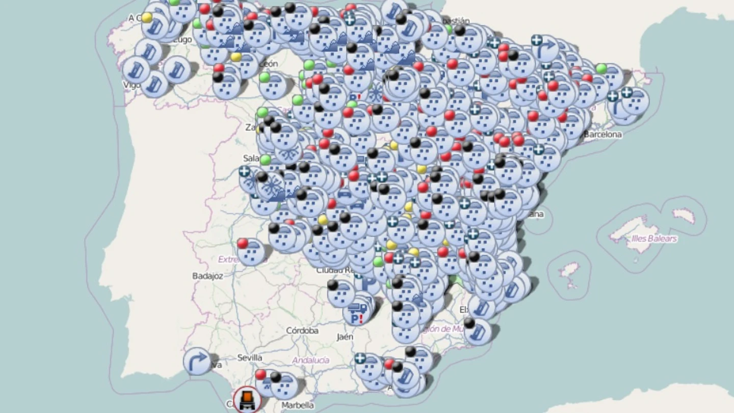 Imagen del mapa de España con las incidencias en las carreteras Imagen del mapa de España con las incidencias en las carreteras