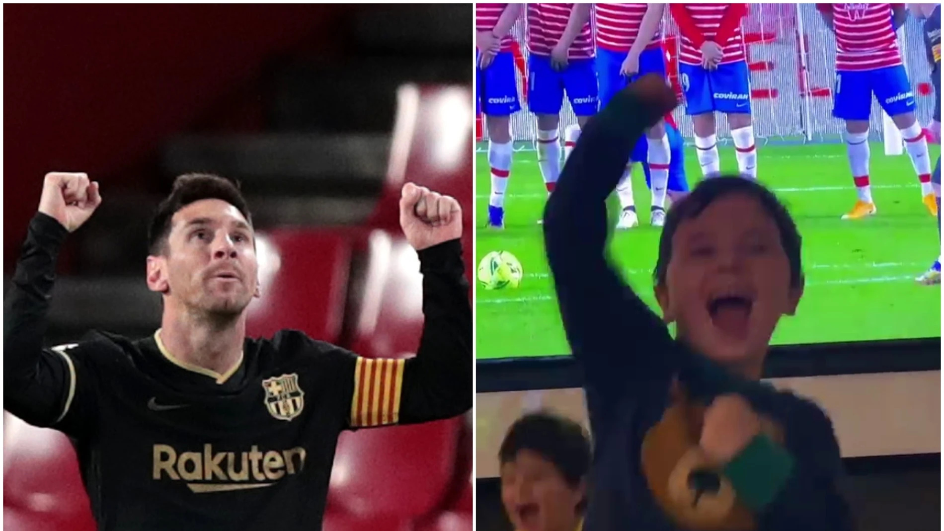 Leo Messi y Mateo Messi celebran un gol