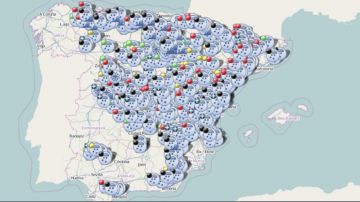 Imagen del mapa interactivo de la DGT sobre el estado de las carreteras en España