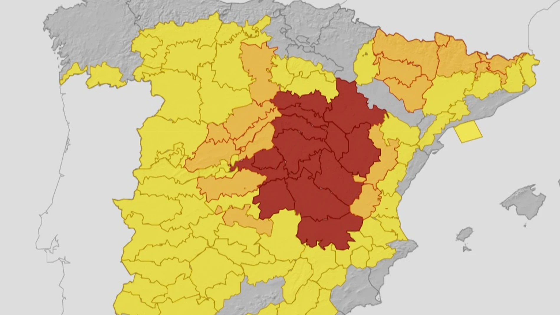 El mapa de las alertas por temperaturas extremas en España