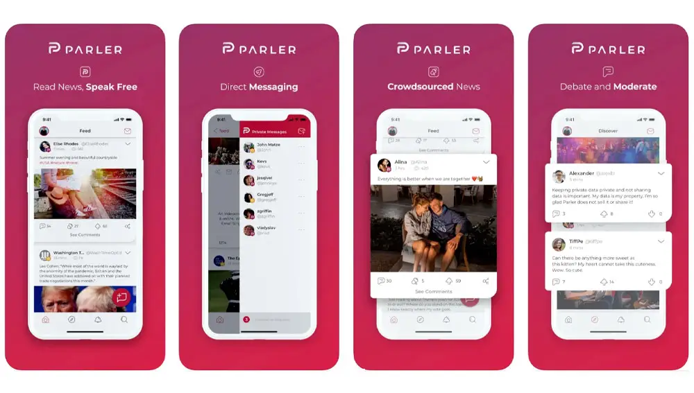 Capturas de pantalla de Parler para iPone.