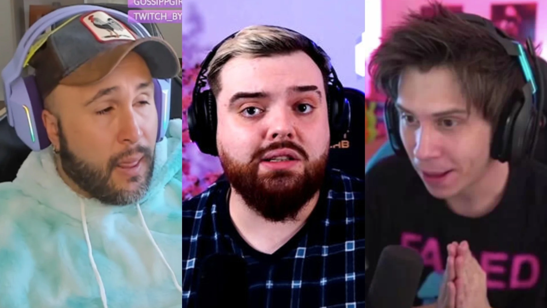 De izquierda a derecha, Kiko Rivera, Ibai Llanos y Rubén Doblas -Rubius- durante sus directos en Twitch.