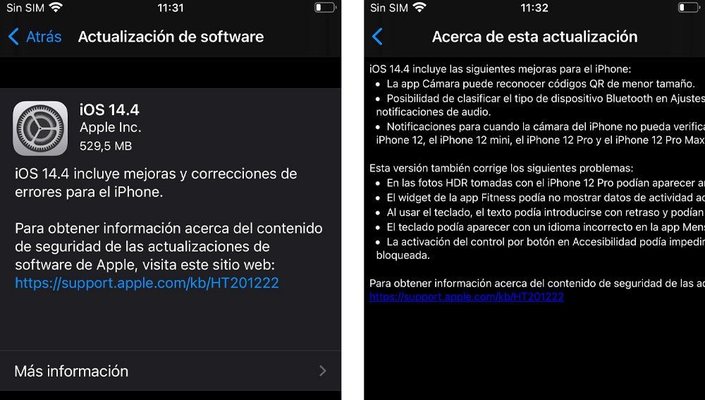 Información de actualización a iOS 14.4.
