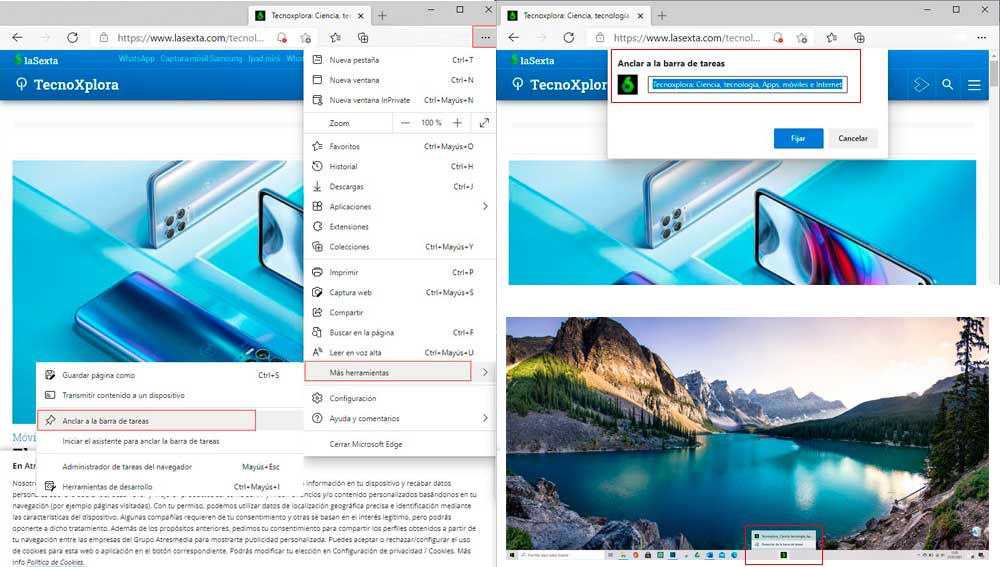 Anclando acceso directo de Edge