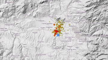 Localización de los terremotos registrados en los últimos días en Granada
