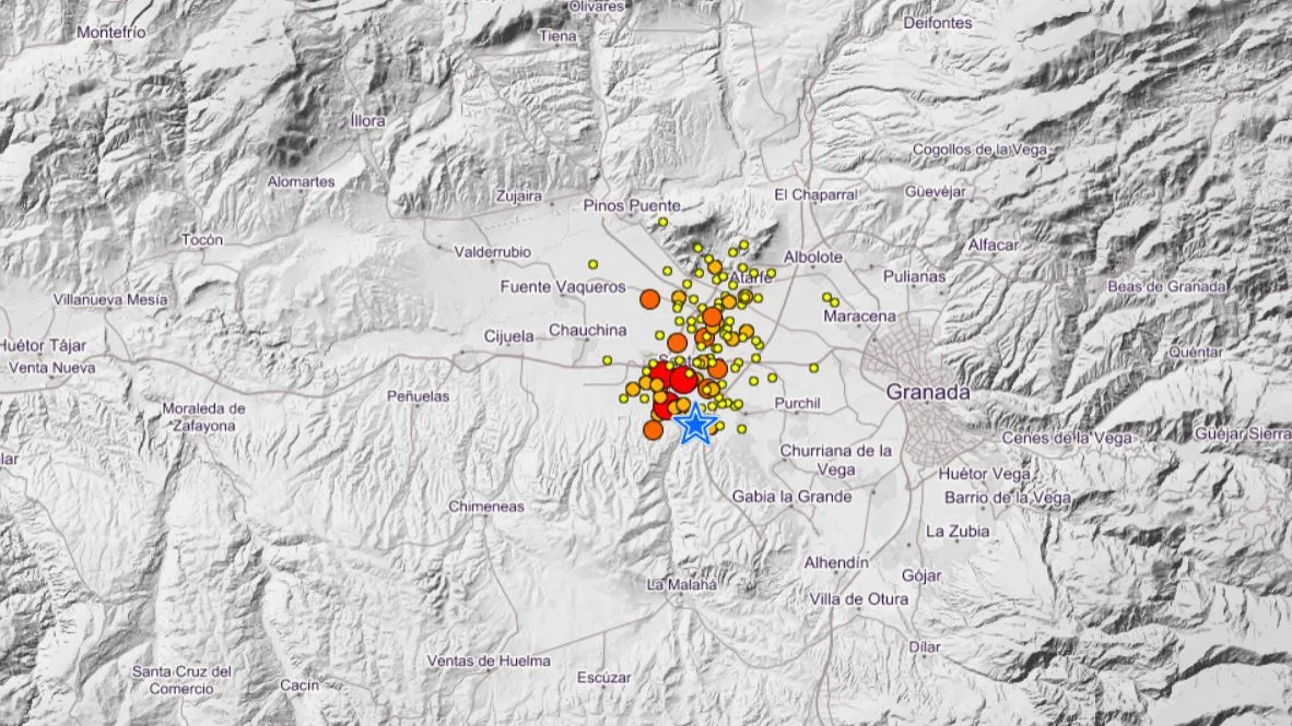 Localización de los terremotos registrados en los últimos días en Granada