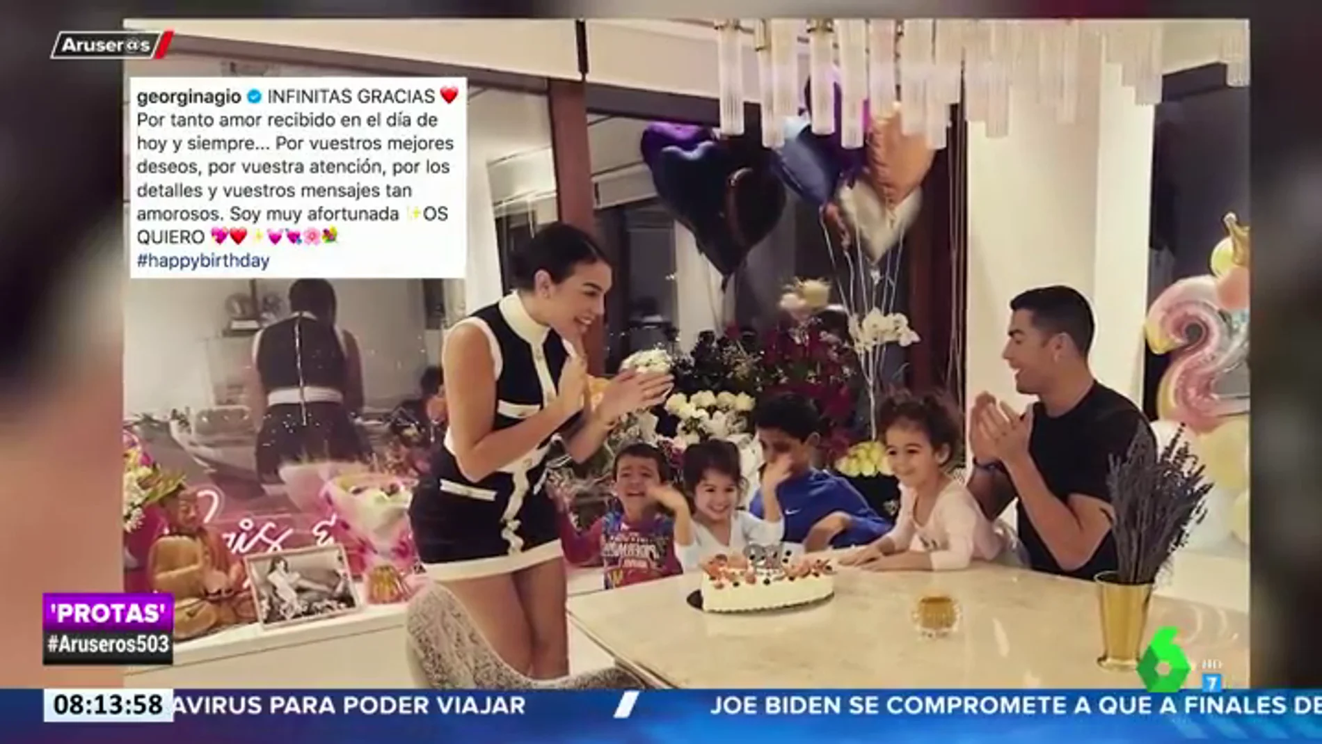 Ramos de flores, globos y cena en familia: las imágenes del cumple de Georgina Rodríguez junto a Cristiano Ronaldo