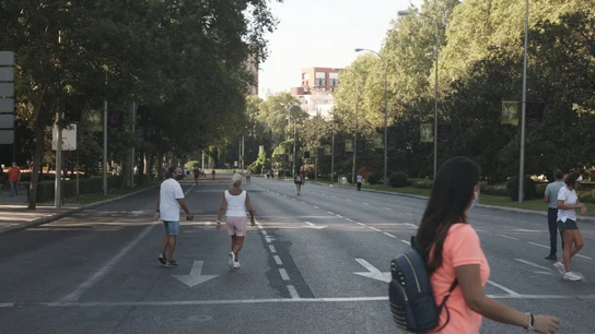 Imagen de archivo del Paseo del Prado peatonalizado Imagen de archivo del Paseo del Prado peatonalizado