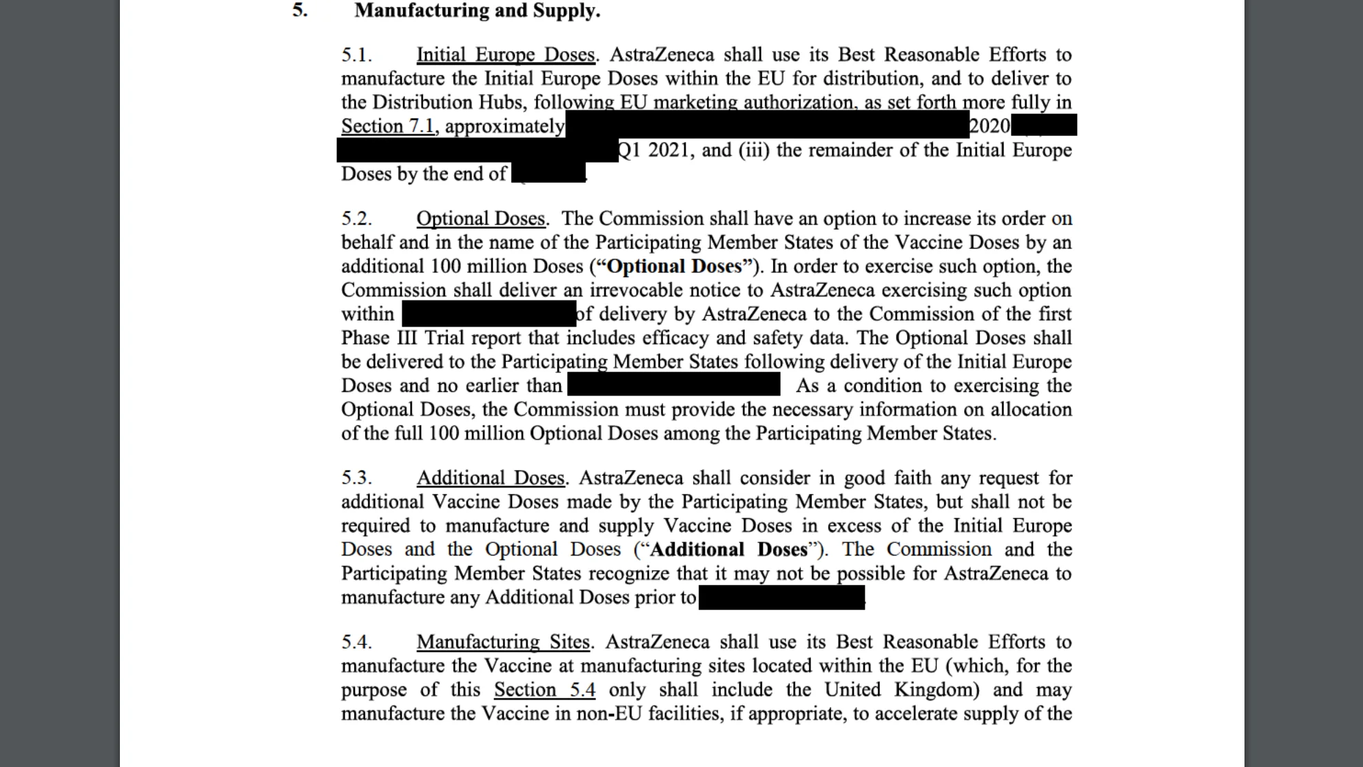 Documento del contrato de AstraZeneca y la UE