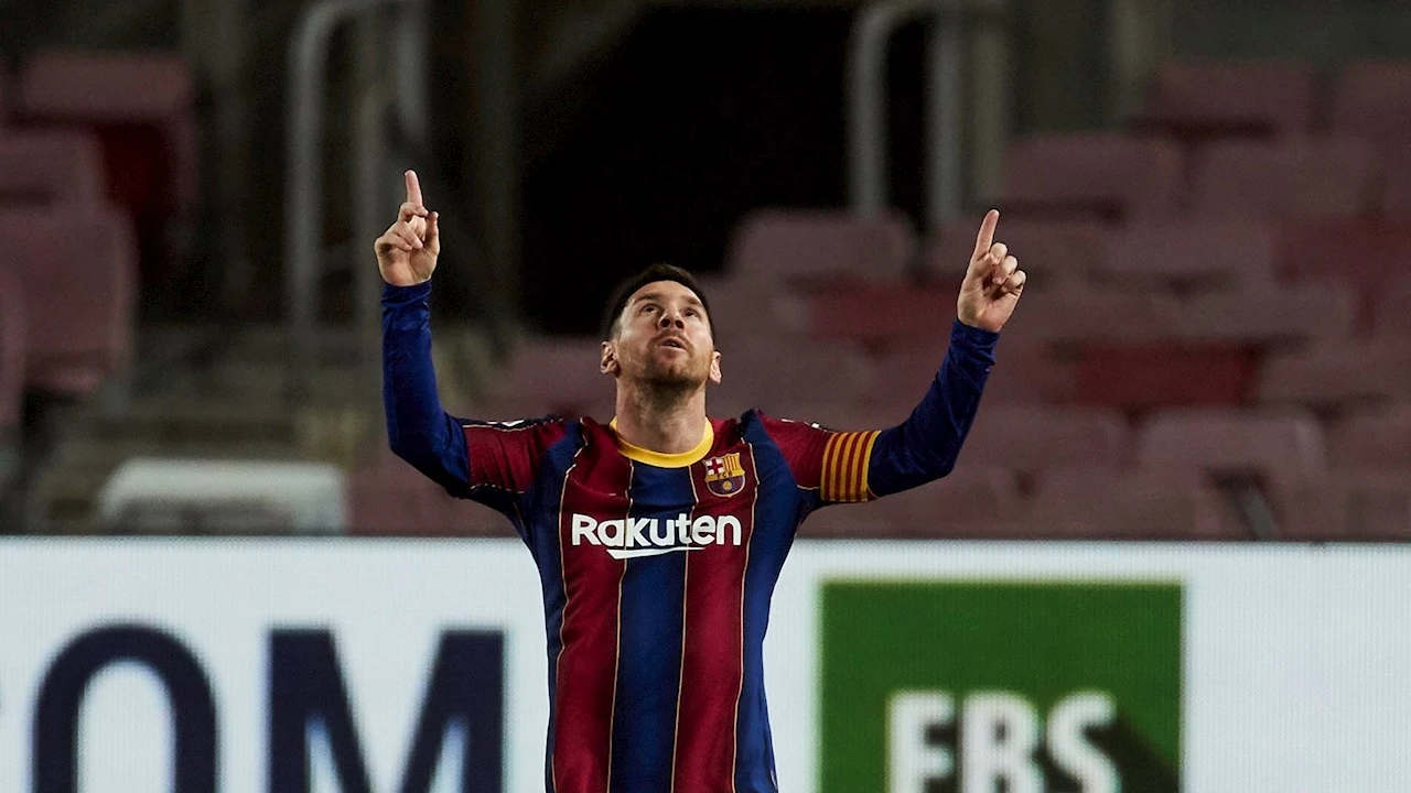 Messi celebra un gol con el Barça