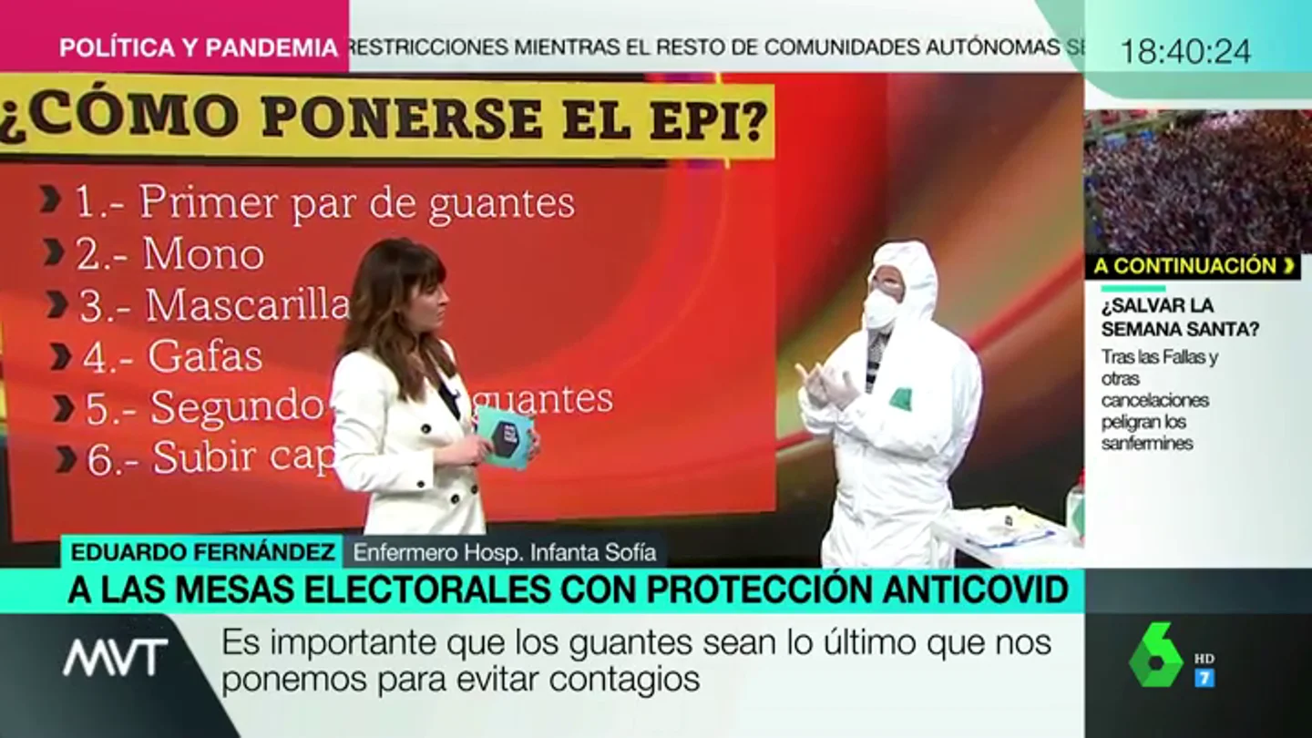 ¿Cómo ponerse y quitarse el EPI? Paso a paso para los miembros de las mesas electorales de las elecciones catalanas ¿Cómo ponerse y quitarse el EPI? Paso a paso para los miembros de las mesas electorales de las elecciones catalanas