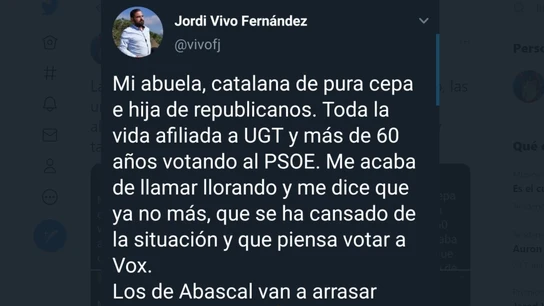 Captura del mensaje de apoyo a Vox que se ha replicado en deferentes cuentas. Captura del mensaje de apoyo a Vox que se ha replicado en deferentes cuentas.