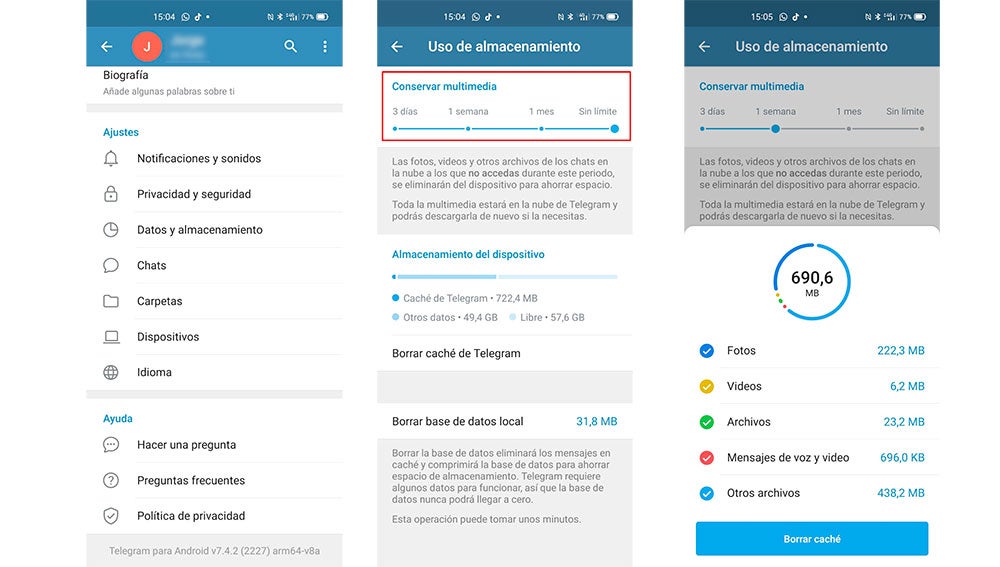 Seleccionando cuándo se borrarán los contenidos