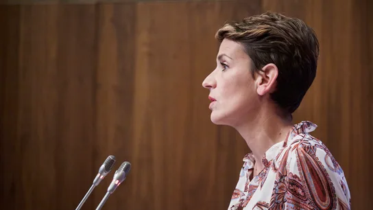 La presidenta de Navarra, María Chivite, en una rueda de prensa. Pamplona suspende San Fermines