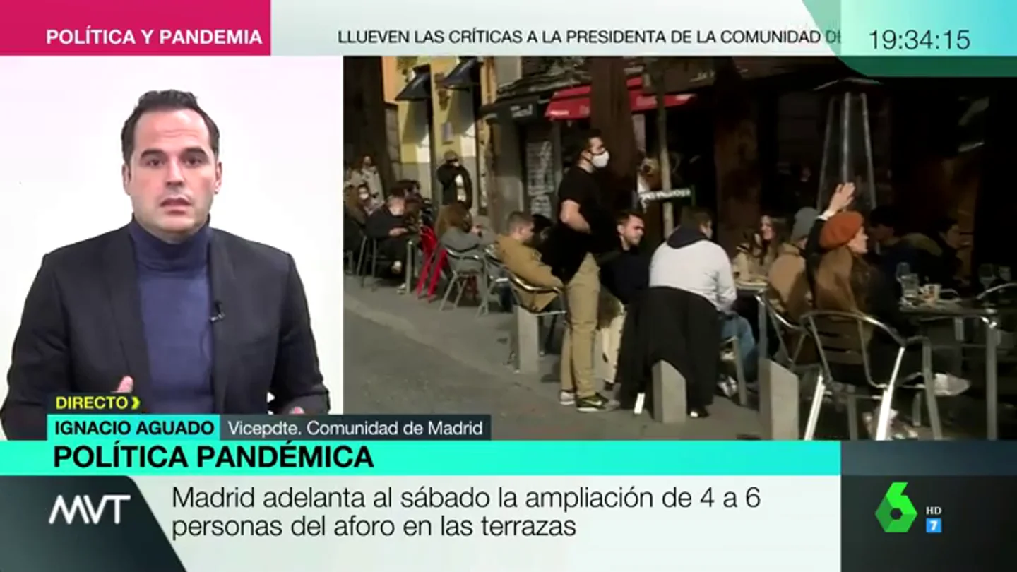Aguado, sobre la ampliación de aforo en las terrazas de Madrid: "Cerrar totalmente la hostelería no va a ser más eficaz" Aguado, sobre la ampliación de aforo en las terrazas de Madrid: "Cerrar totalmente la hostelería no va a ser más eficaz"