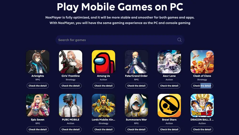 Juegos compatibles con NoxPlayer en PC.