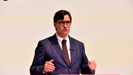 El candidato del PSC, Salvador Illa, en un encuentro con la prensa en Cataluña Illa