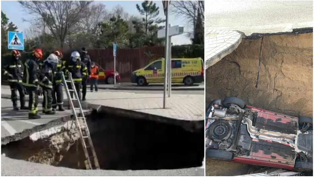 Un socavón se traga a un coche en Majadahonda