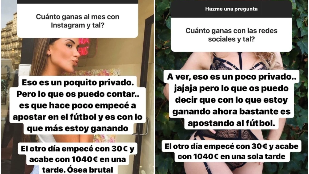 Imágenes de algunas de las 'influencers' promocionando una posible estafa