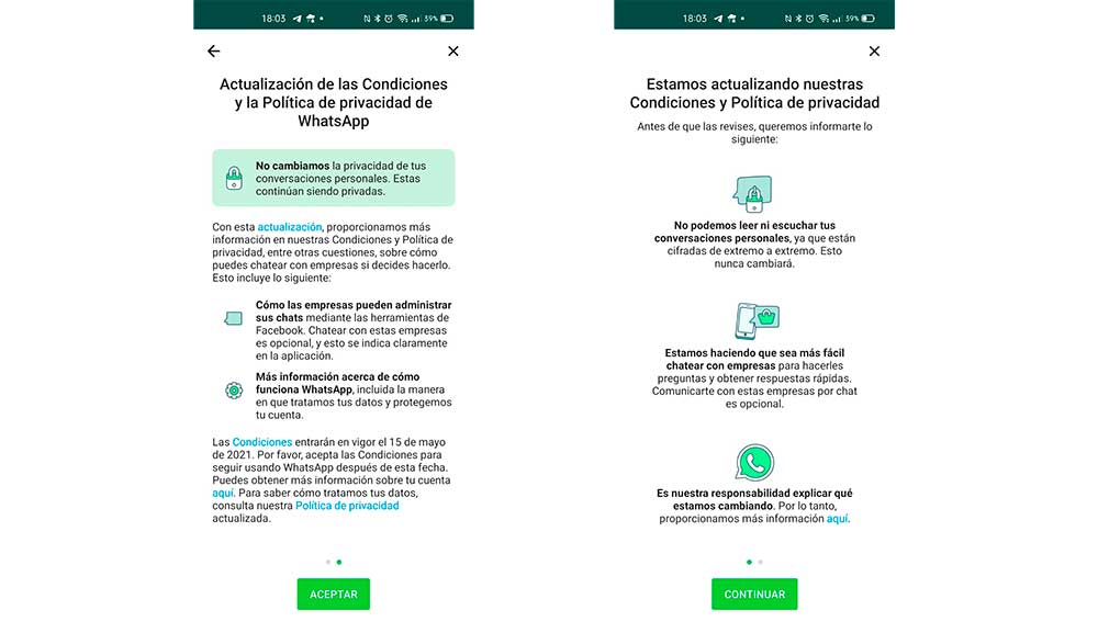 Más información del cambio de condiciones