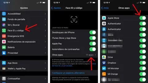 Desactivar Face ID de las aplicaciones. Desactivar Face ID de las aplicaciones.