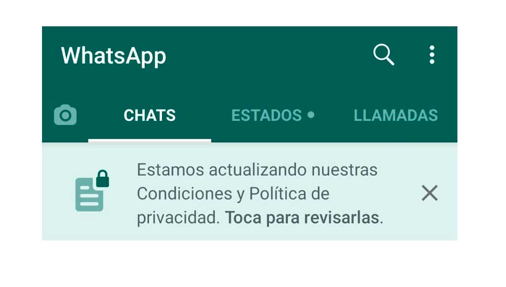 Nuevo banner de condiciones en WhatsApp