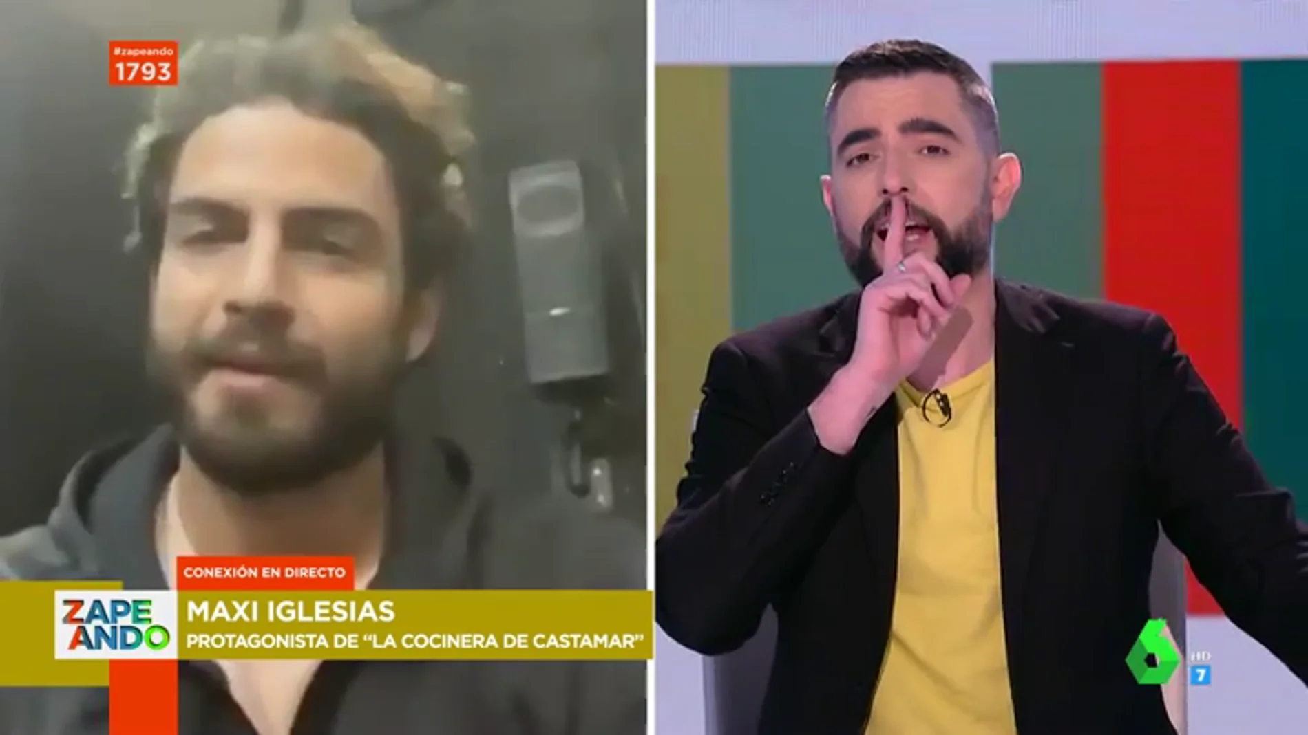 La reacción de Dani Mateo ante la inesperada broma de Maxi Iglesias sobre Zapeando: "Hasta aquí la entrevista"